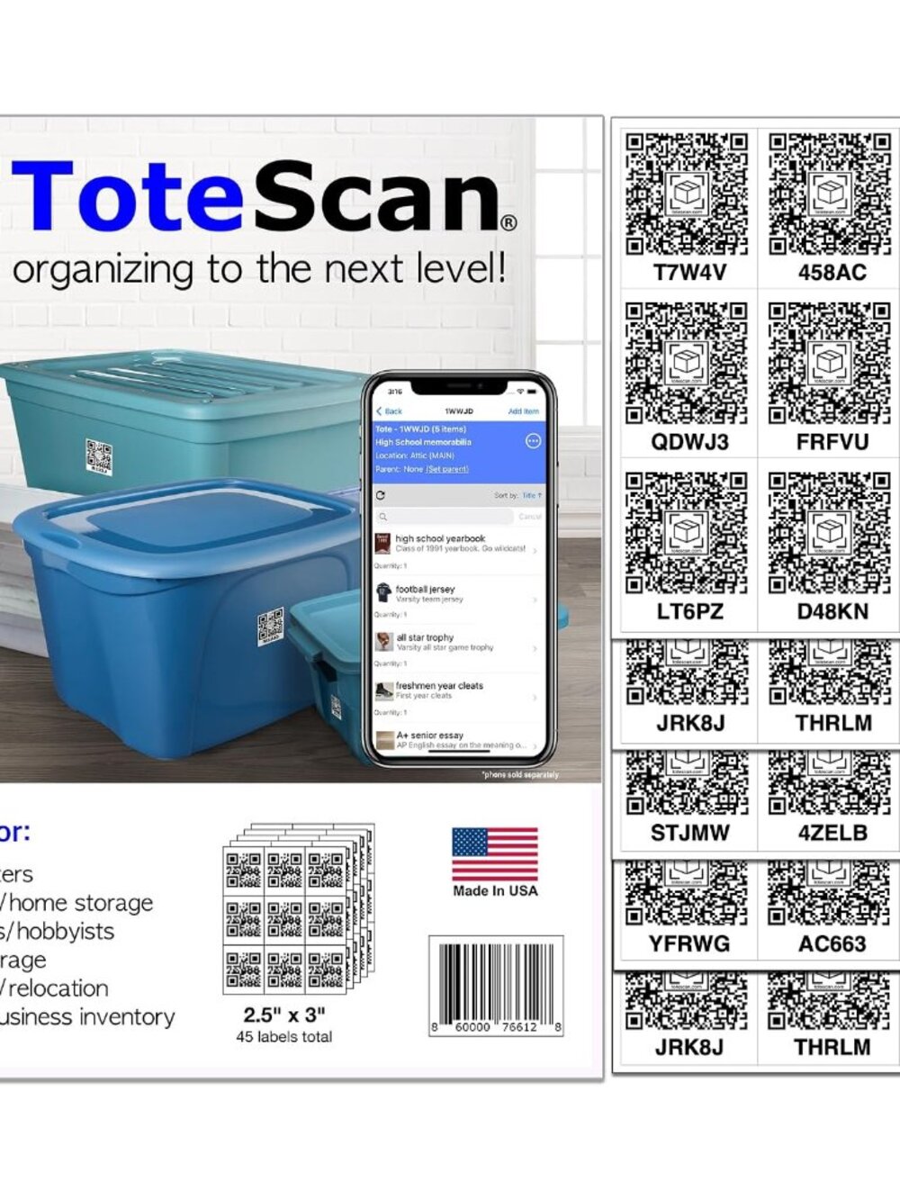 Intelligent QR Labels for Organization/Moving/Storage 45 Unique Labels, 2.5"x3"